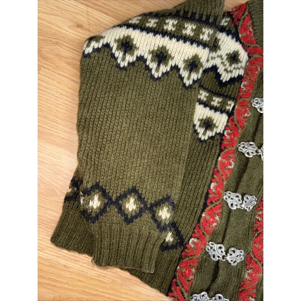 Vintage William Schmidt Olive Green Wool Cardigan Clasp Closure Women's Small - Picture 3 of 9
